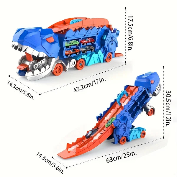 Transport Dinosaurus Vrachtwagen met Opvouwbare Glijbaan l Speelgoed Auto voor Jongens