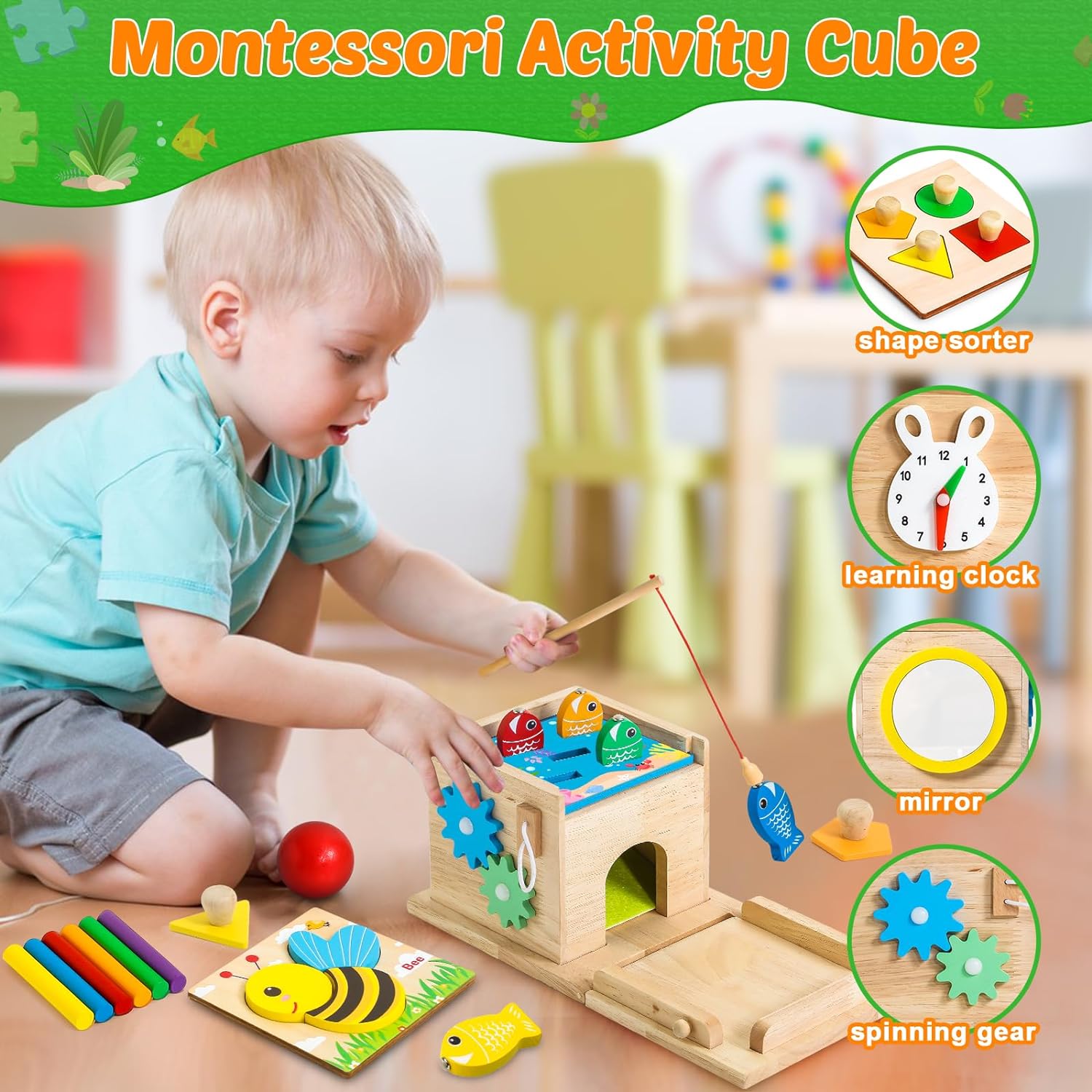 Babyspeelgoed set vanaf 6 maanden l Montessori Vorm Spel, Munt Box, Stapel Spel