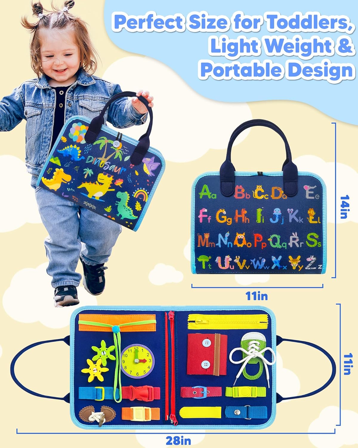 Blauw Druk bord Speelgoed Tas l Busy Board l Montessori Speelgoed 6 Maanden.